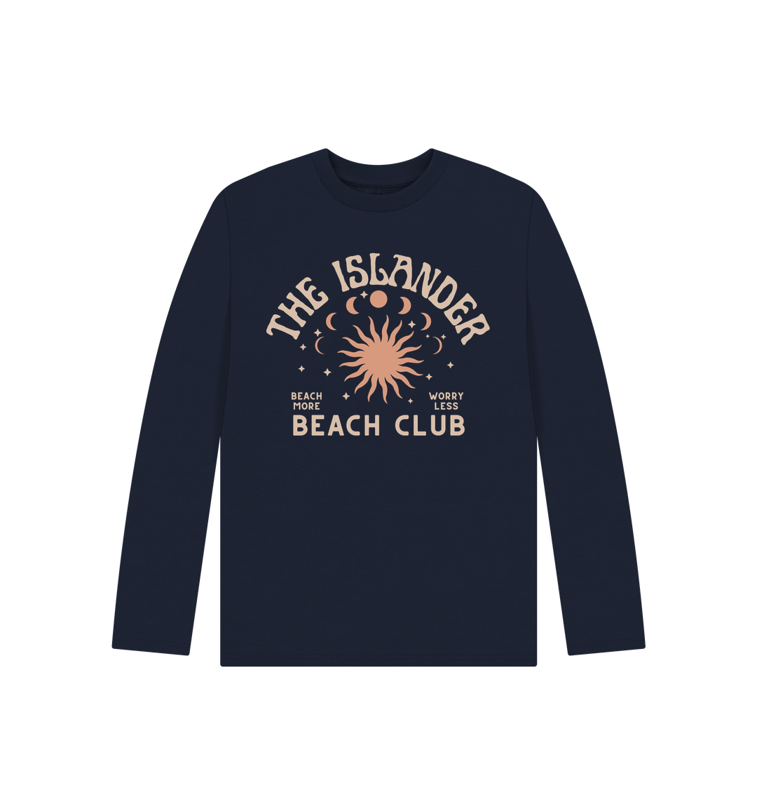 Navy Blue The Islander Beach Club - Kids Long Sleeve T Shirt - Organic Cotton