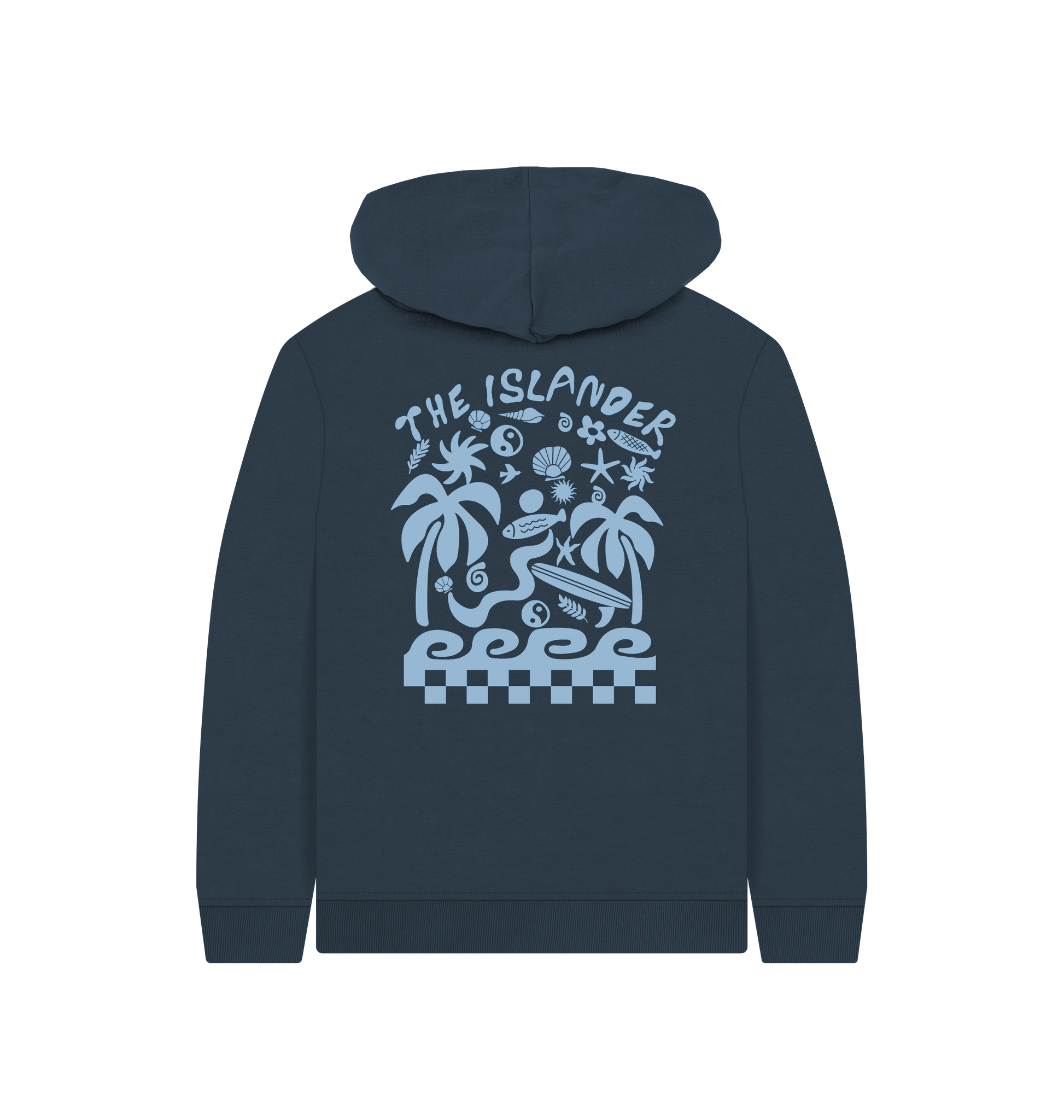 Navy Blue Printed Kids Hoodie Back