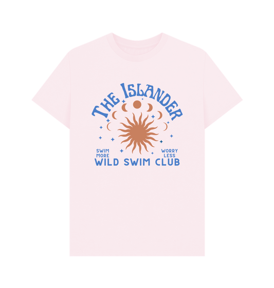 Pink Wild Swim Club - Unisex T Shirt - Swim More\/Worry Less - Sun Moon and Stars