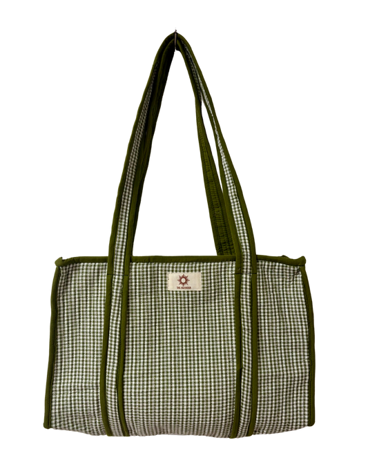 Green Gingham Midi Tote