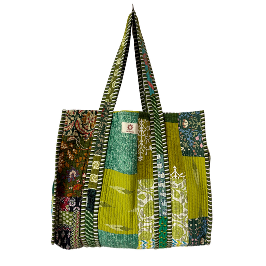 Green Patchwork Shopper Tote (Reversible)