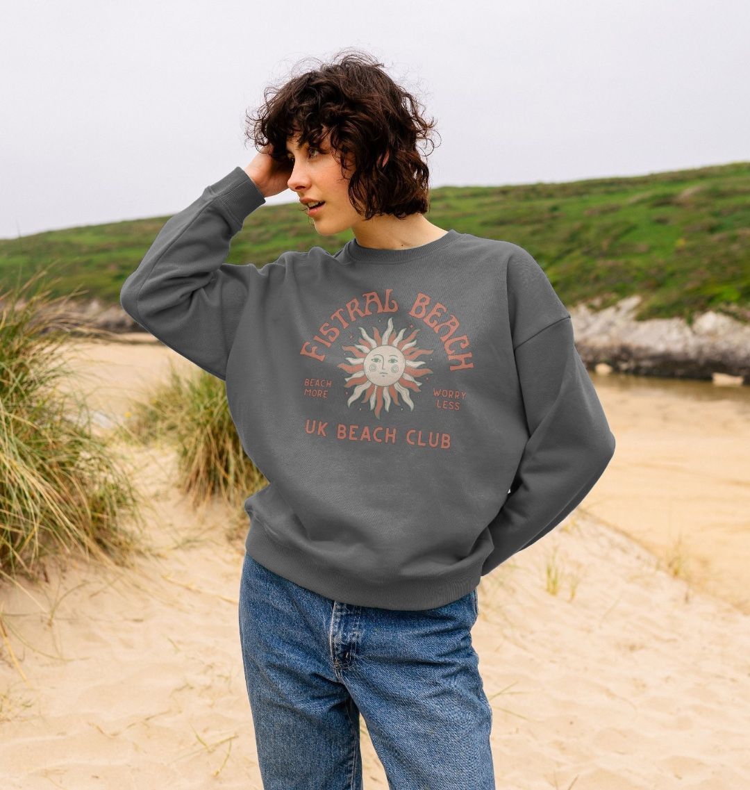 Fistral Beach - UK Beach club  - Women's Oversized Style Sweatshirt - Beach More/Worry Less