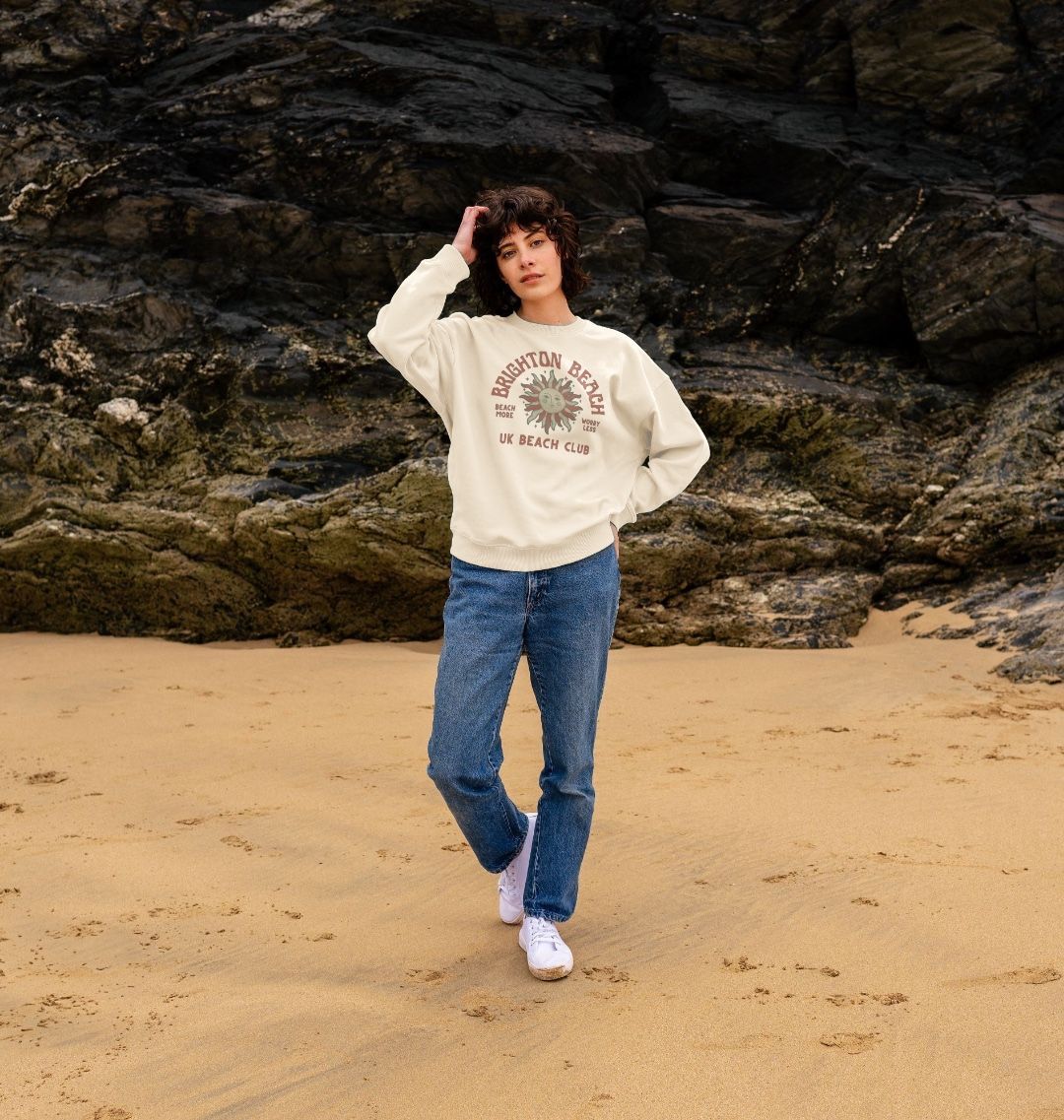 Brighton Beach - UK Beach club - Women's oversized style sweatshirt - Beach More/Worry Less