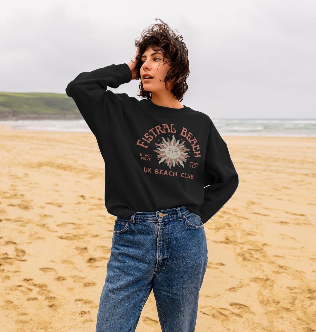 Fistral Beach - UK Beach club  - Women's Oversized Style Sweatshirt - Beach More/Worry Less