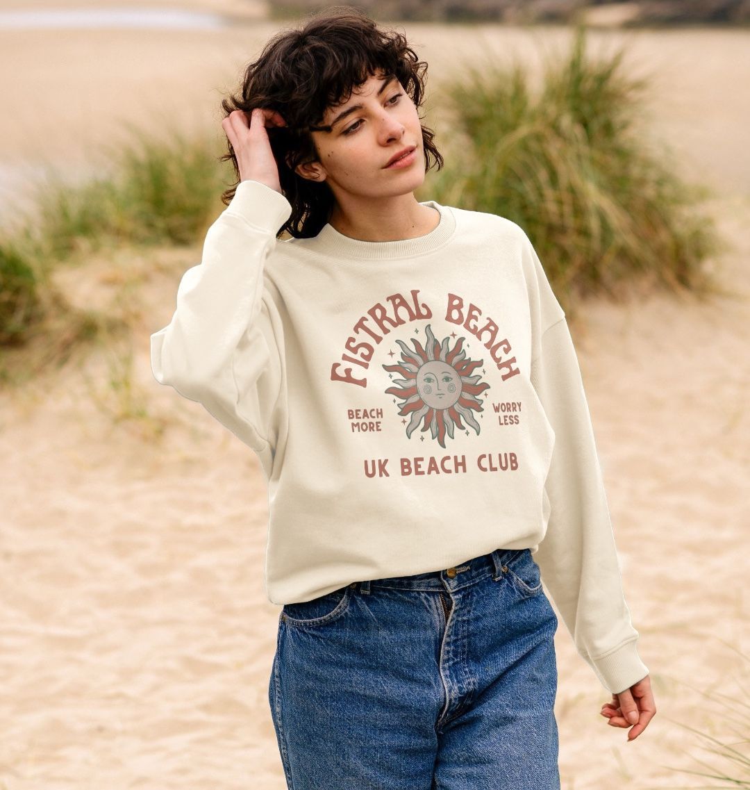 Fistral Beach - UK Beach club  - Women's Oversized Style Sweatshirt - Beach More/Worry Less