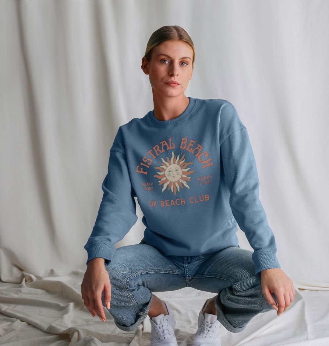 Fistral Beach - UK Beach club  - Women's Oversized Style Sweatshirt - Beach More/Worry Less