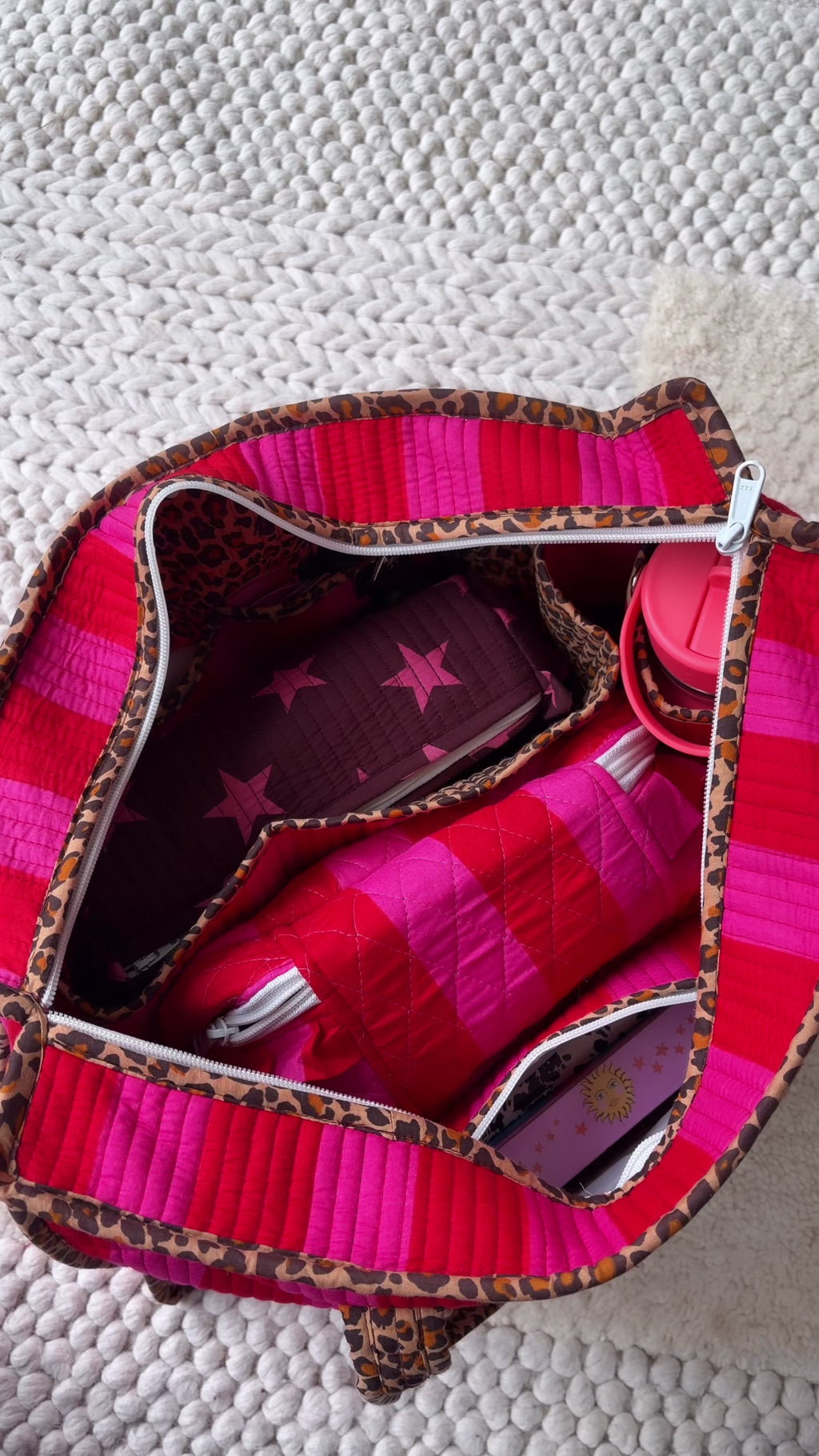 Pink Stripes Leopard Compartment Organiser Tote
