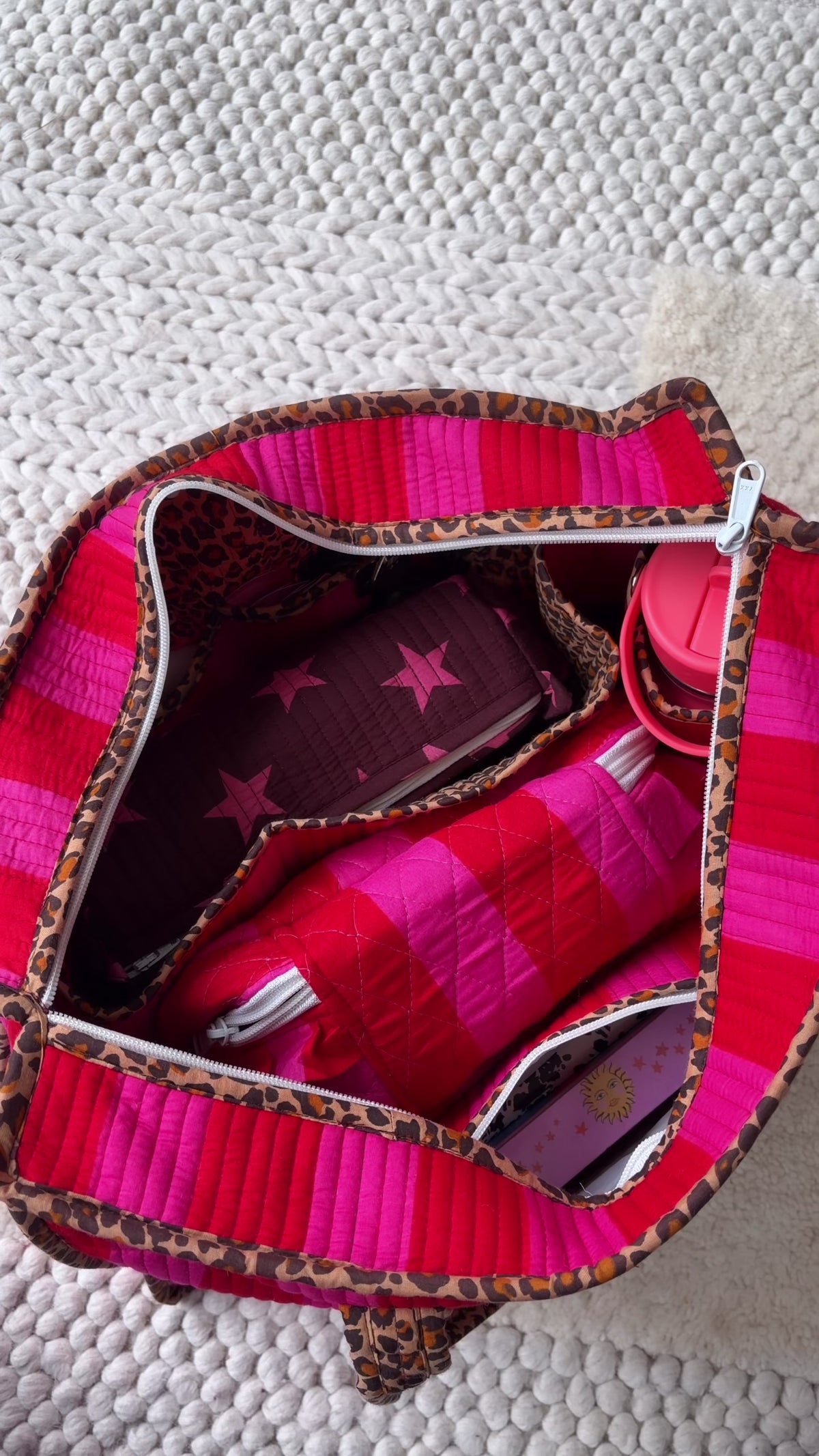 Pink Stripes Leopard Compartment Organiser Tote