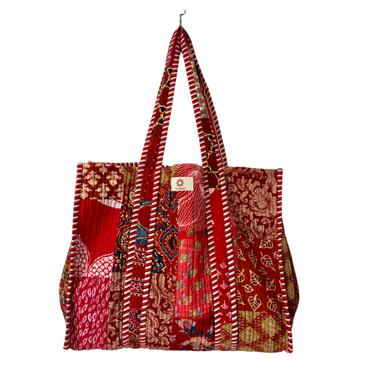 Red Patchwork Shopper Tote (Reversible)